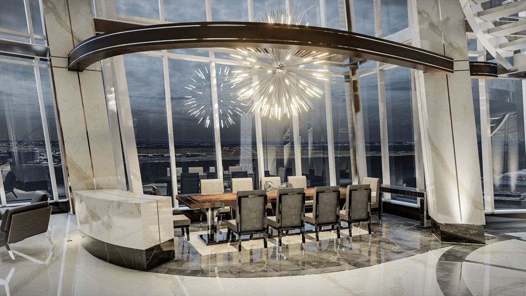 Dining room, Interior, Marble, Pendant Lights