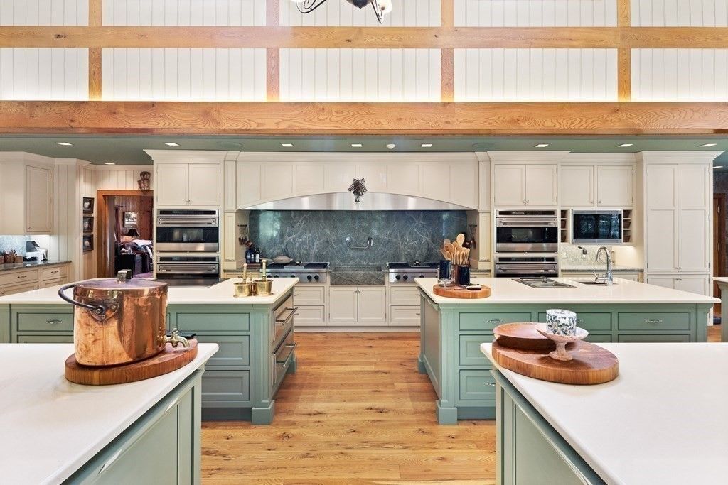 Interior, Kitchen, Recessed Lighting, Stainless Steel Appliances, Wooden Beams, Wood Texture Flooring