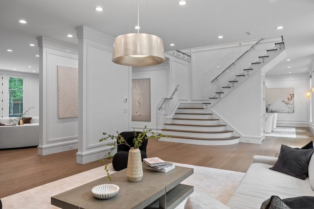 Interior, Living room, Pendant Lights, Recessed Lighting, Wood Texture Flooring