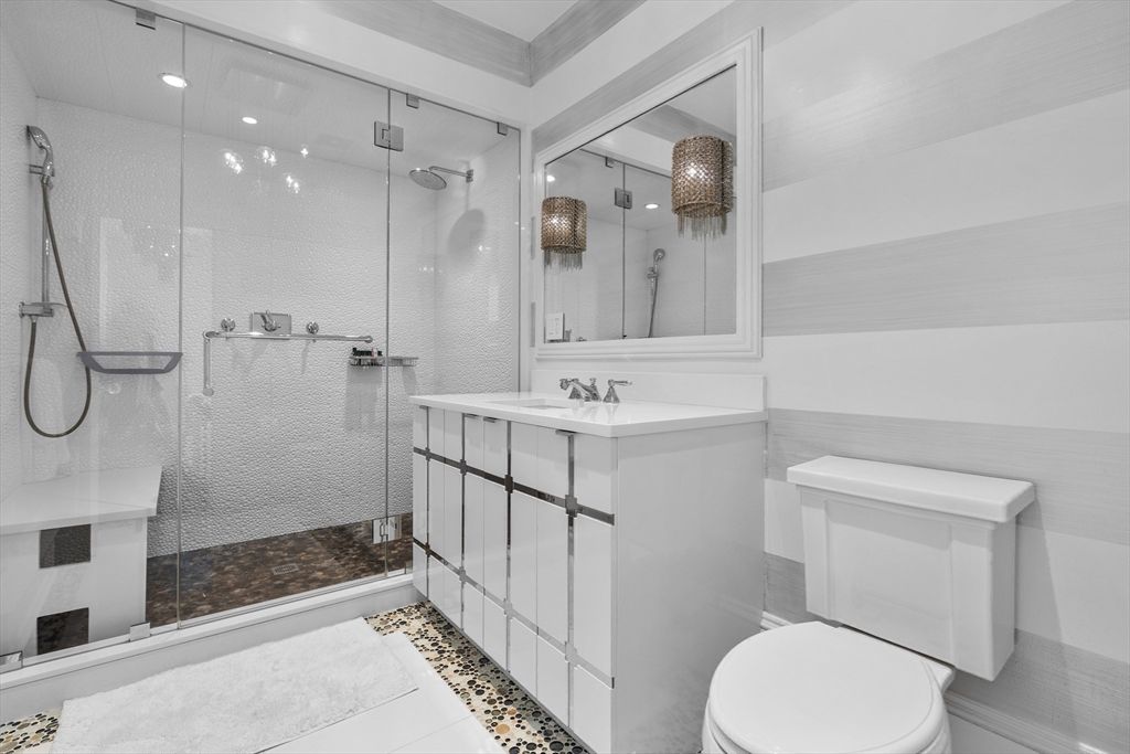 Bathroom, Glass Shower, Interior, Recessed Lighting