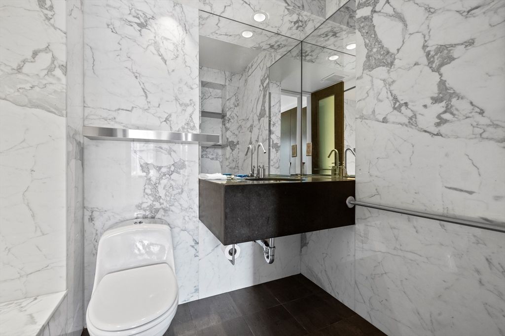 Bathroom, Interior, Marble Walls, Recessed Lighting