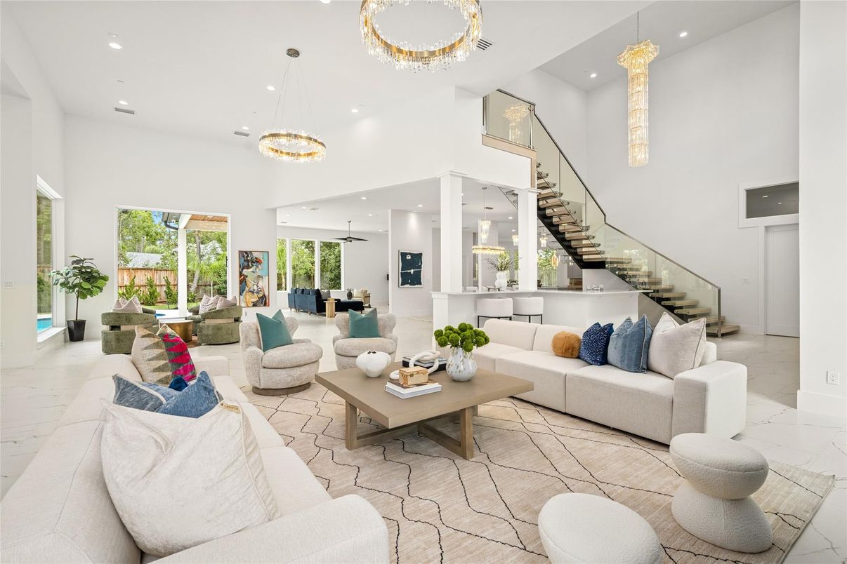 Fireplace, Interior, Living room, Marble, Pendant Lights, Recessed Lighting