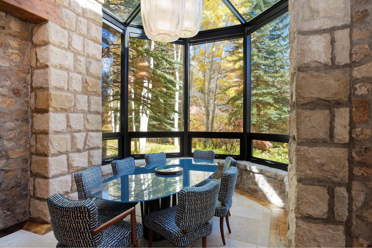 Chandelier, Dining room, Interior, Stone Walls, Sun Room