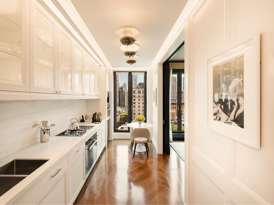 Interior, Kitchen, Marble Walls, Wood Texture Flooring