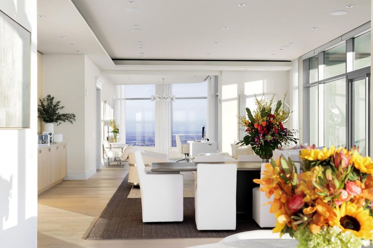 Dining room, Interior, Recessed Lighting, Water, Wood Texture Flooring