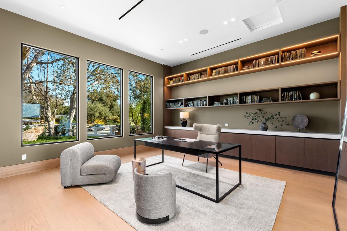 Home Office, Interior, Recessed Lighting, Wood Texture Flooring