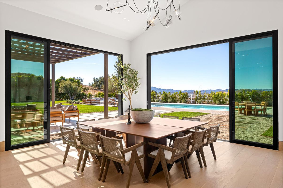 Chandelier, Dining room, Interior, Wood Texture Flooring