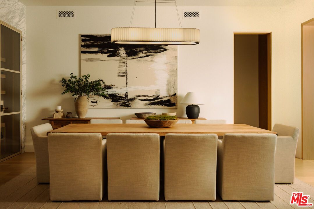 Dining room, Interior, Pendant Lights, Wood Texture Flooring